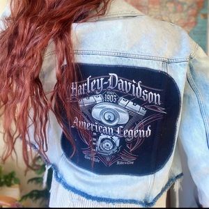 Custom Upcycled DL1961 Denim Jacket W/ Harley Davidson Embroidered Patch
